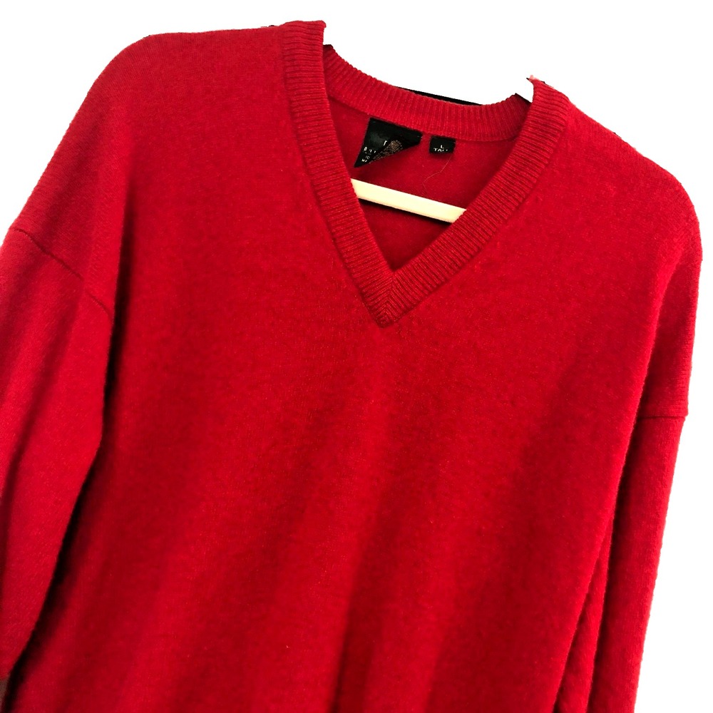 Vintage Nordstrom Mens Lambswool Sweater Red V Neck Preppy Old Money‎ L Tall